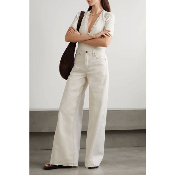 rag & bone Denim - Rag & Bone Sofie Two-tone Frayed High-rise Wide-leg Jeans Ecru White Size 29